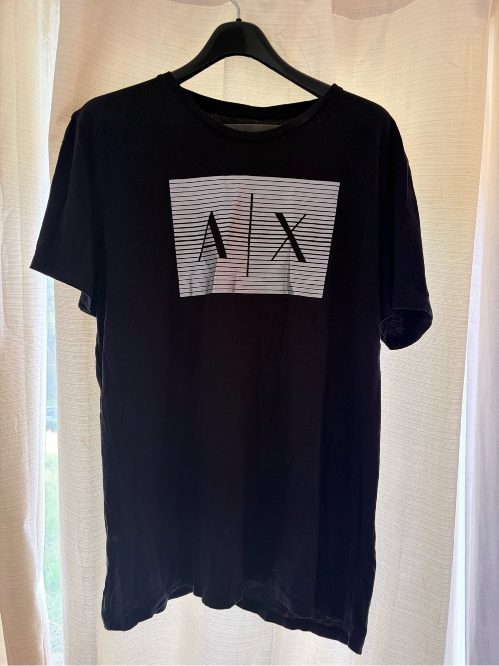 Armani Exchange Black Short Sleeve Logo Tee with SILVER Graphic